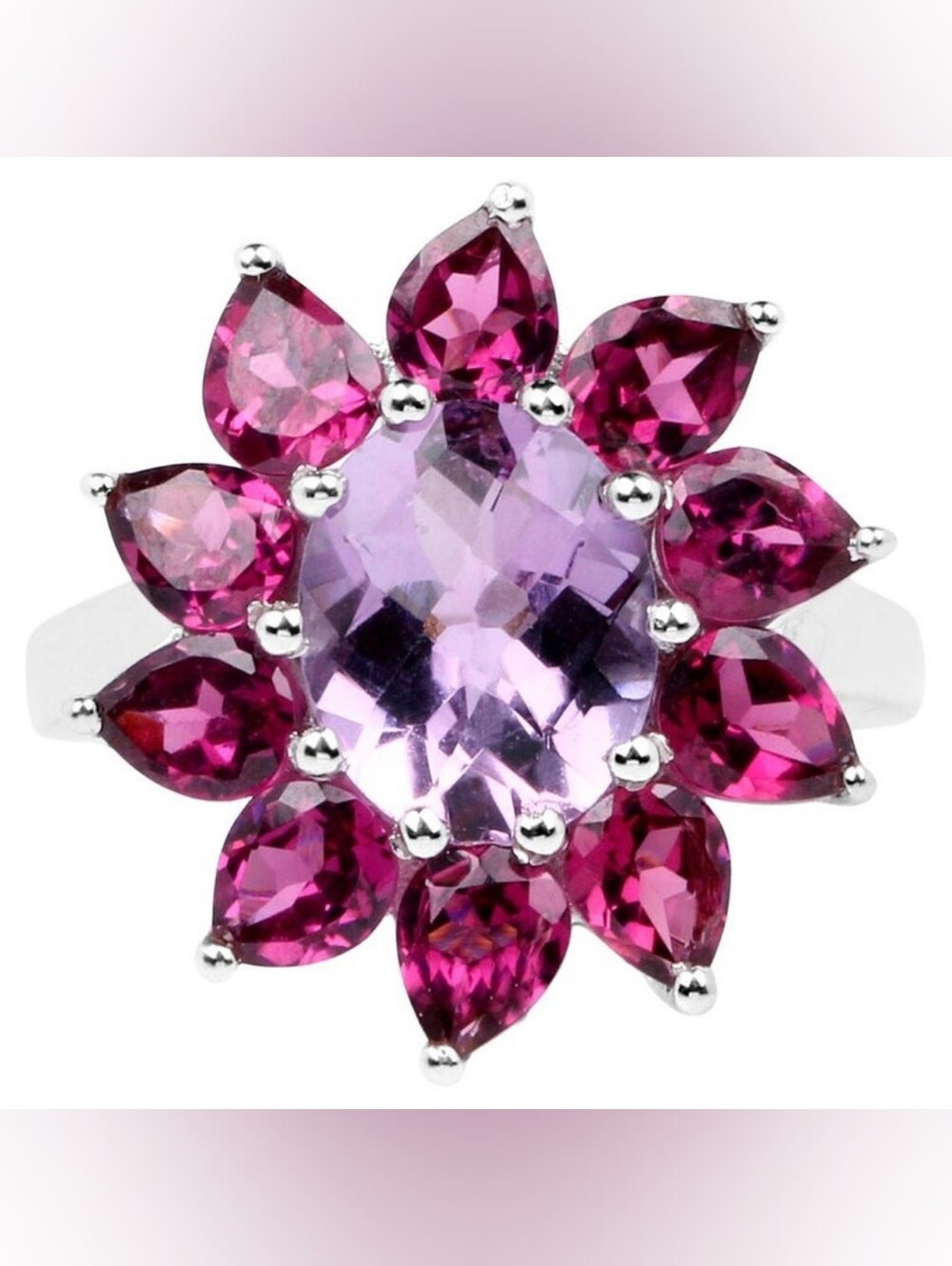 Natural Rhodolite Garnet & Amethyst Ring Sterling Silver Size 7!